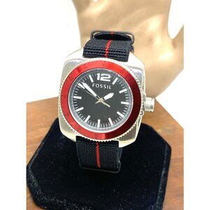 Fossil Men's Watch WB1042 Quartz Black Dial 38mm Red Black Nylon Strap